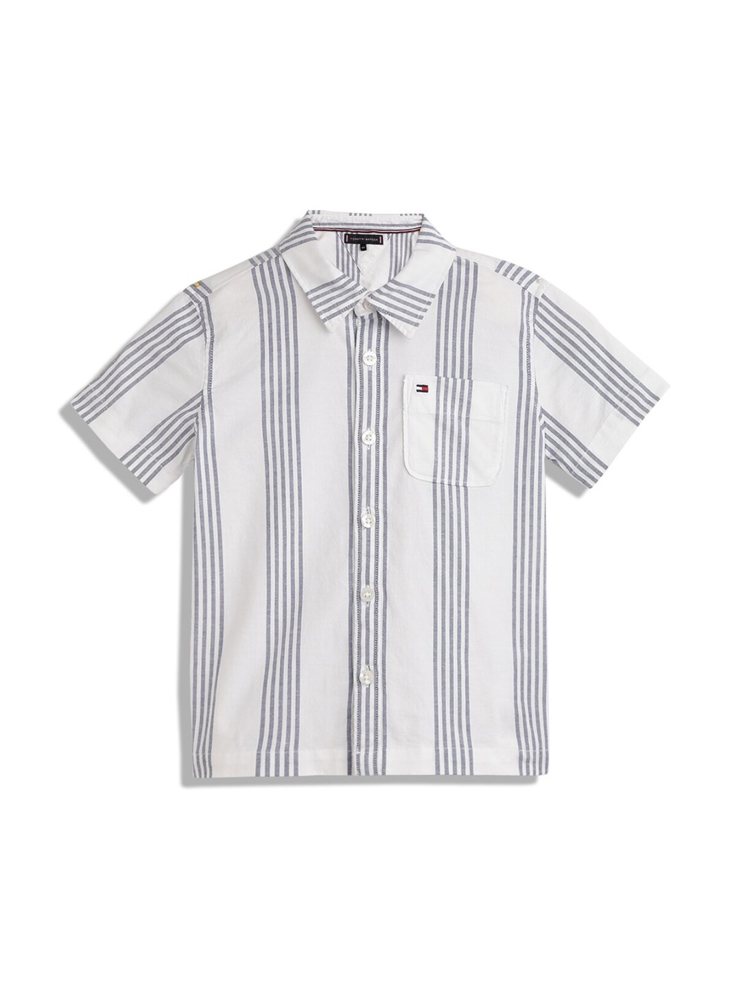 

Tommy Hilfiger Boys Cutaway Collar Short Sleeves Opaque Striped Casual Shirt, Blue