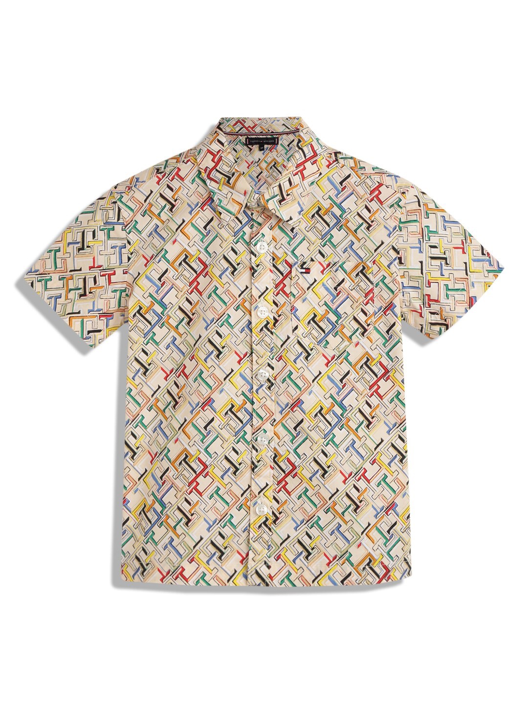 

Tommy Hilfiger Boys Spread Collar Short Sleeves Opaque Printed Casual Shirt, Beige