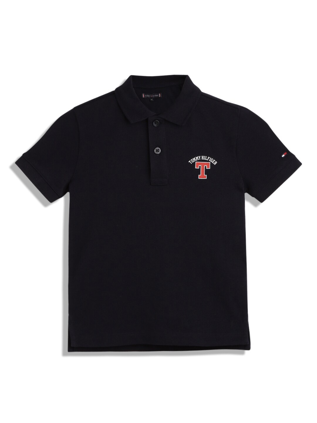 

Tommy Hilfiger Boys Cotton Typography Printed V-Neck Applique T-shirt, Blue