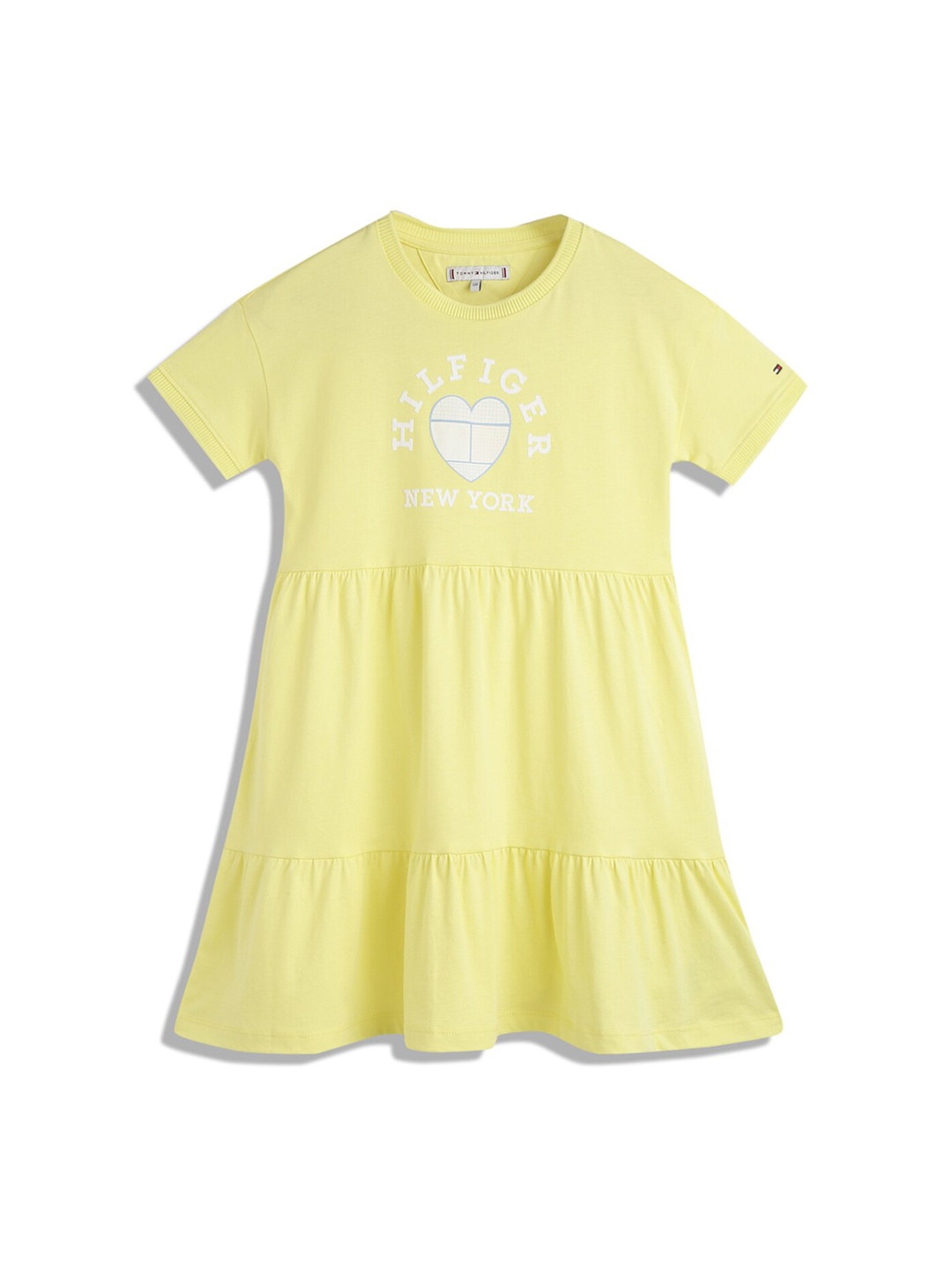 

Tommy Hilfiger Girls Round Neck Tiered Cotton A-Line Dress, Yellow