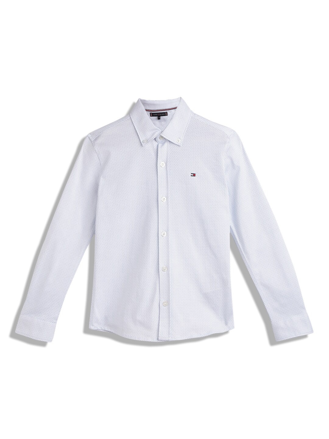 

Tommy Hilfiger mandarin collar Boys Opaque Printed Cotton Casual Shirt, White