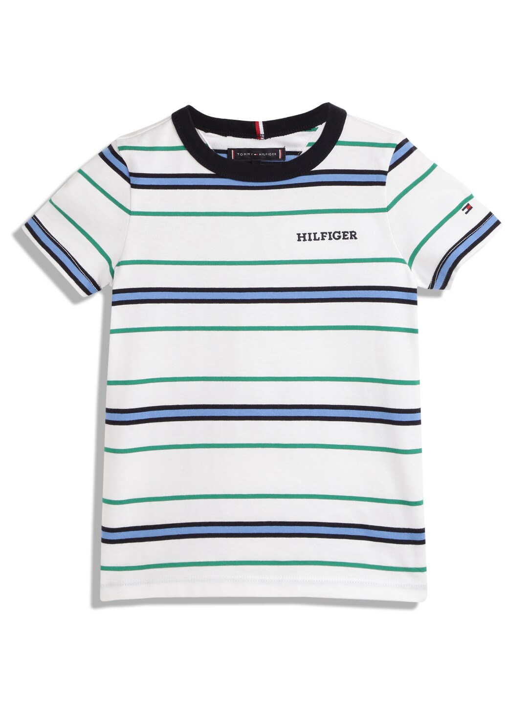 

Tommy Hilfiger Boys Striped Round Neck T-shirt, White