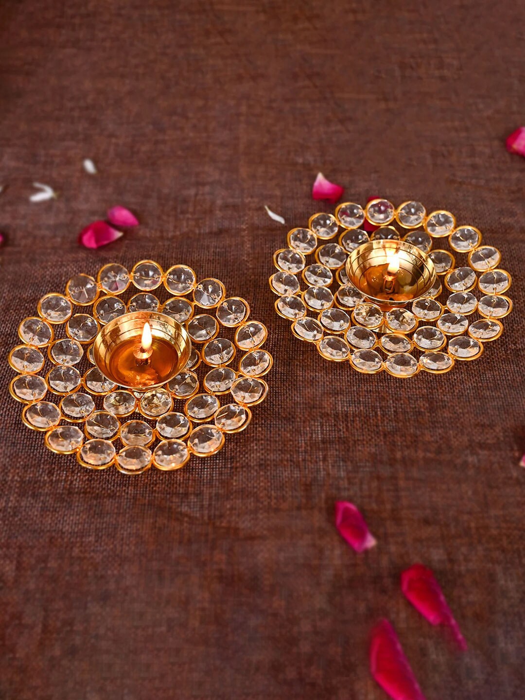 

DecorTwist Gold-Toned Set of 2 Crystal Akhand Diya