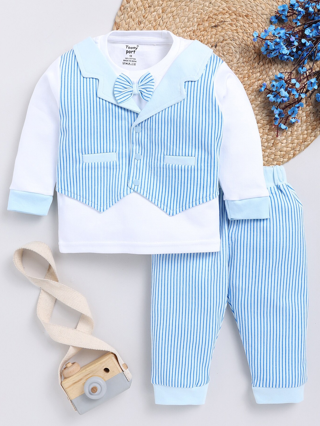 

Toonyport Infant Boys Striped Pure Cotton Shirt with Trousers, White