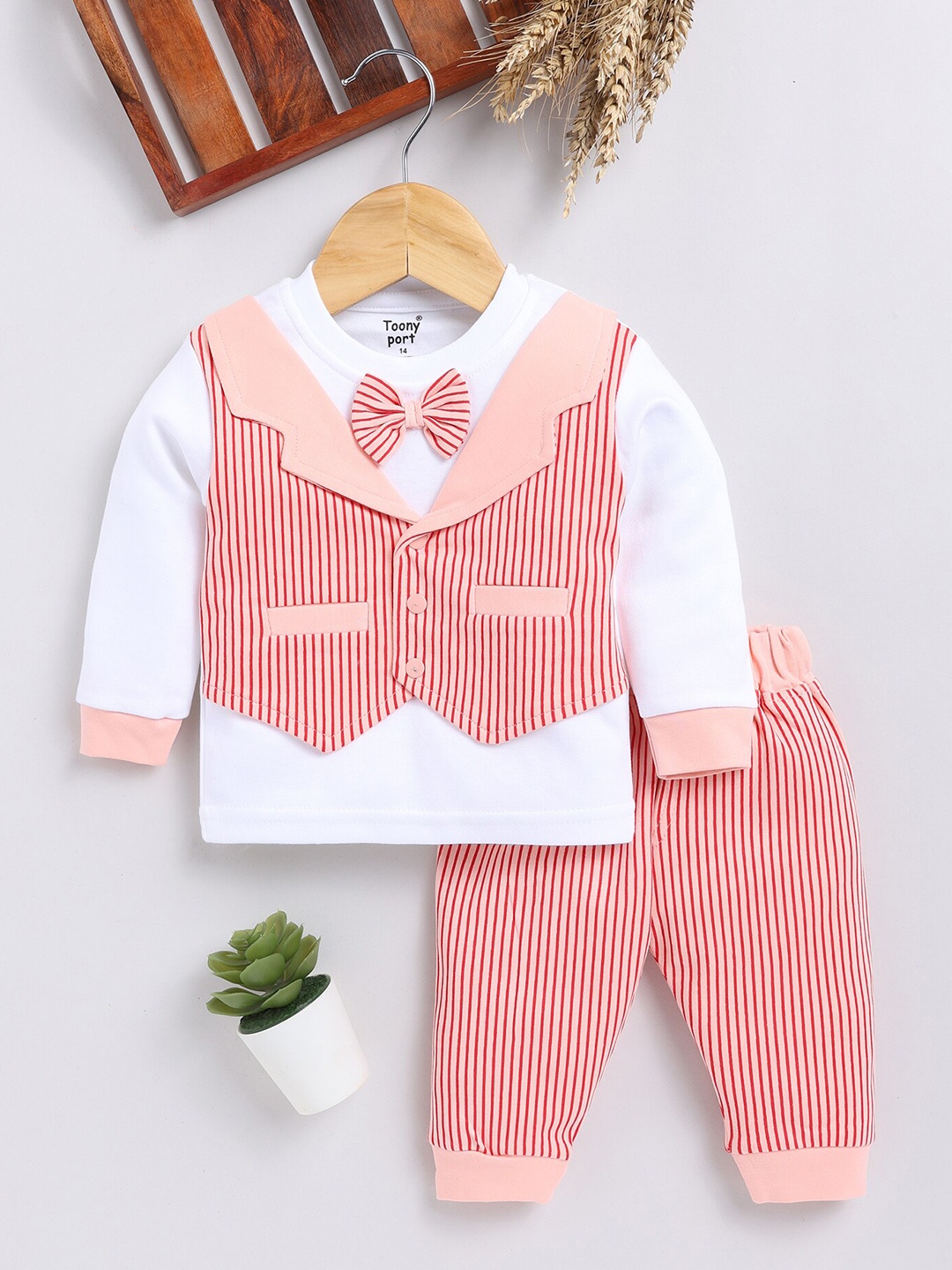 

Toonyport Infant Boys Striped Pure Cotton Shirt with Trousers, Pink