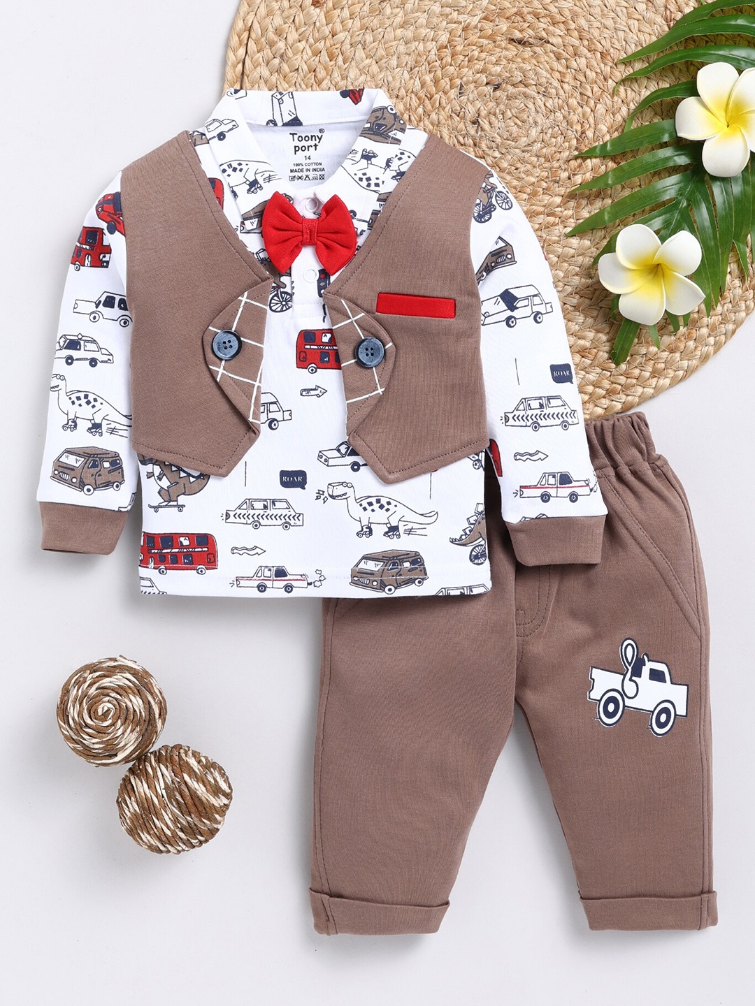 

Toonyport Boys Printed Pure Cotton Shirt with Trousers, White
