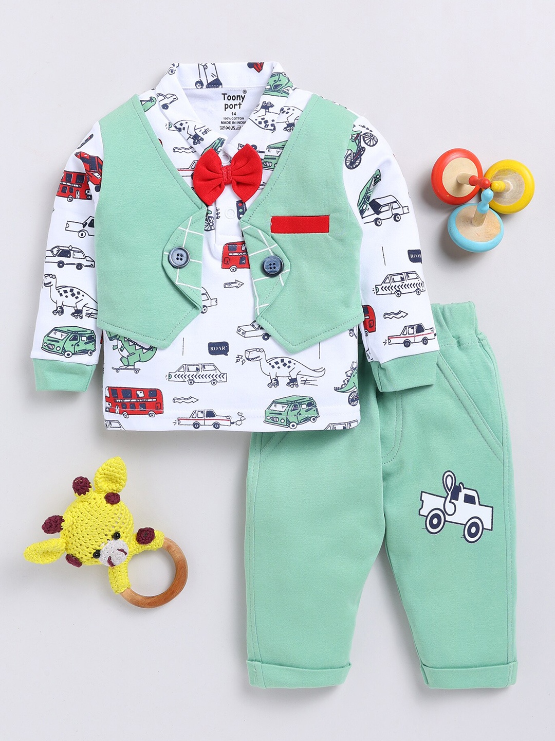 

Toonyport Boys Printed Pure Cotton Shirt with Trousers, White