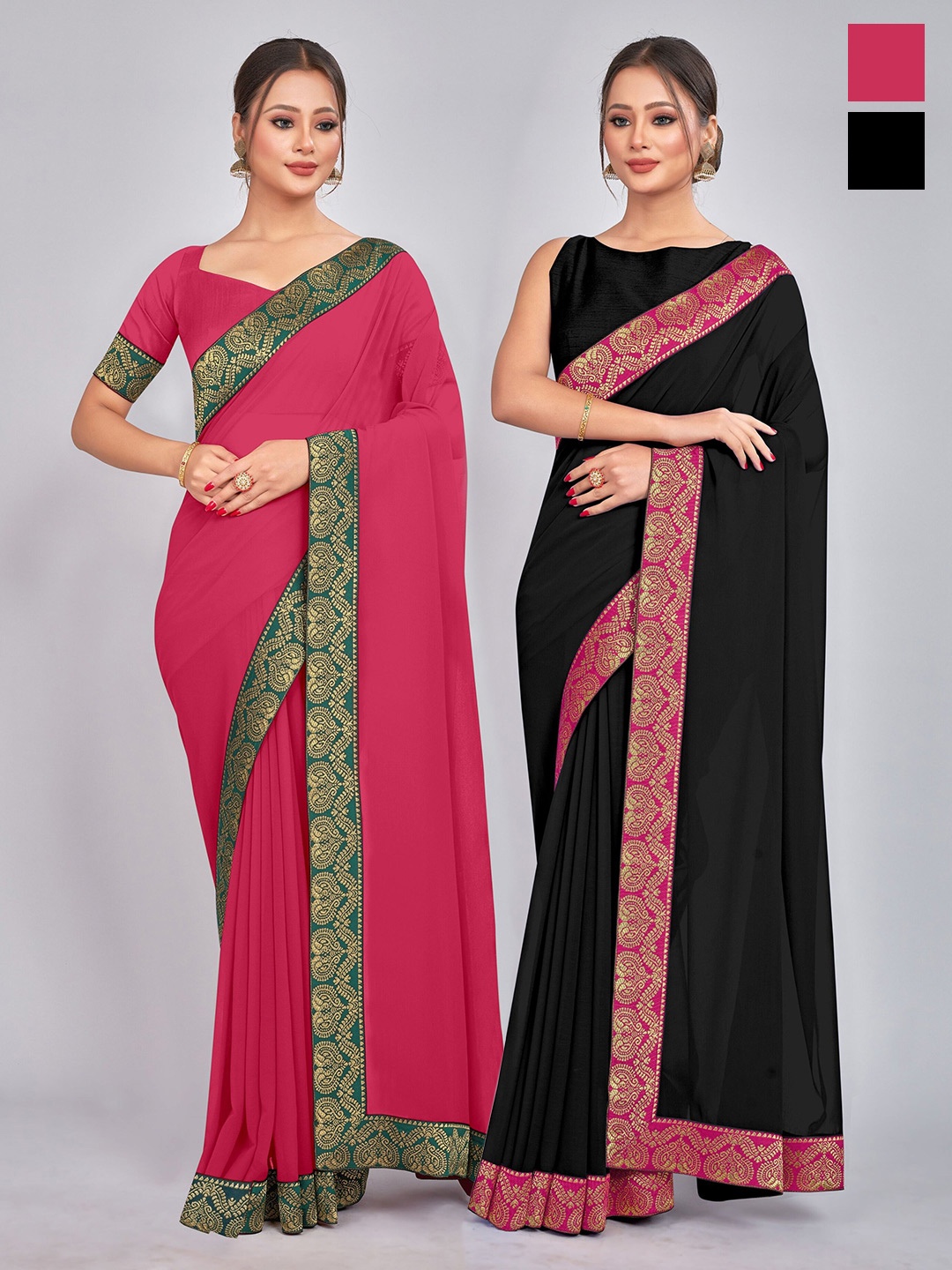 

CastilloFab Selection Of 2 Pure Georgette Sarees, Pink