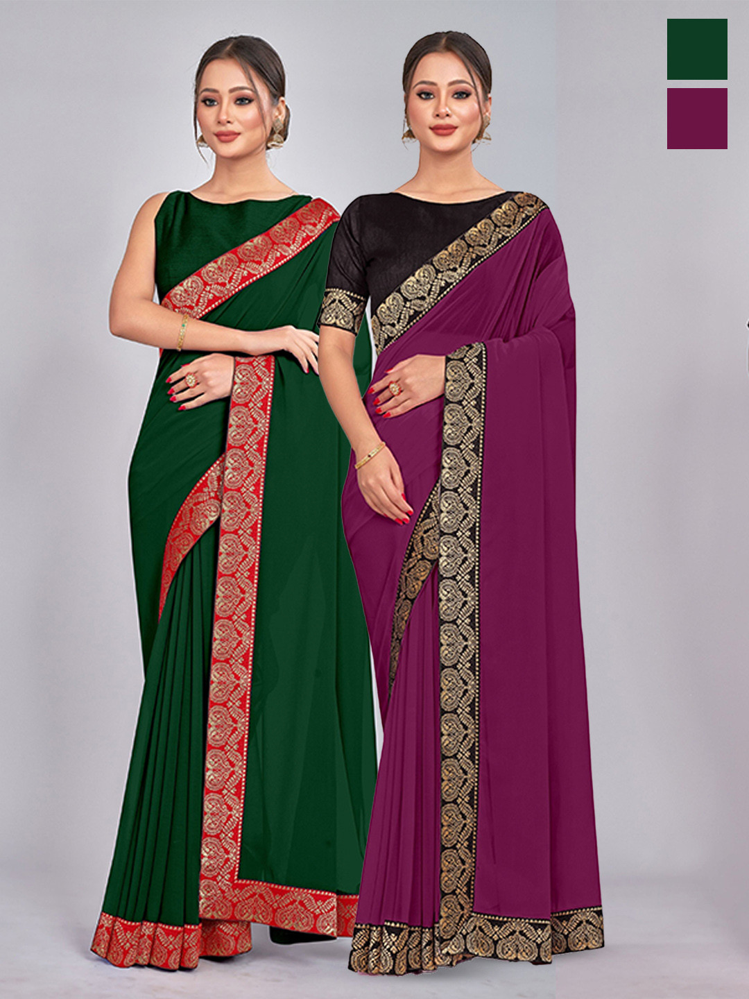 

CastilloFab Selection Of 2 Pure Georgette Sarees, Green