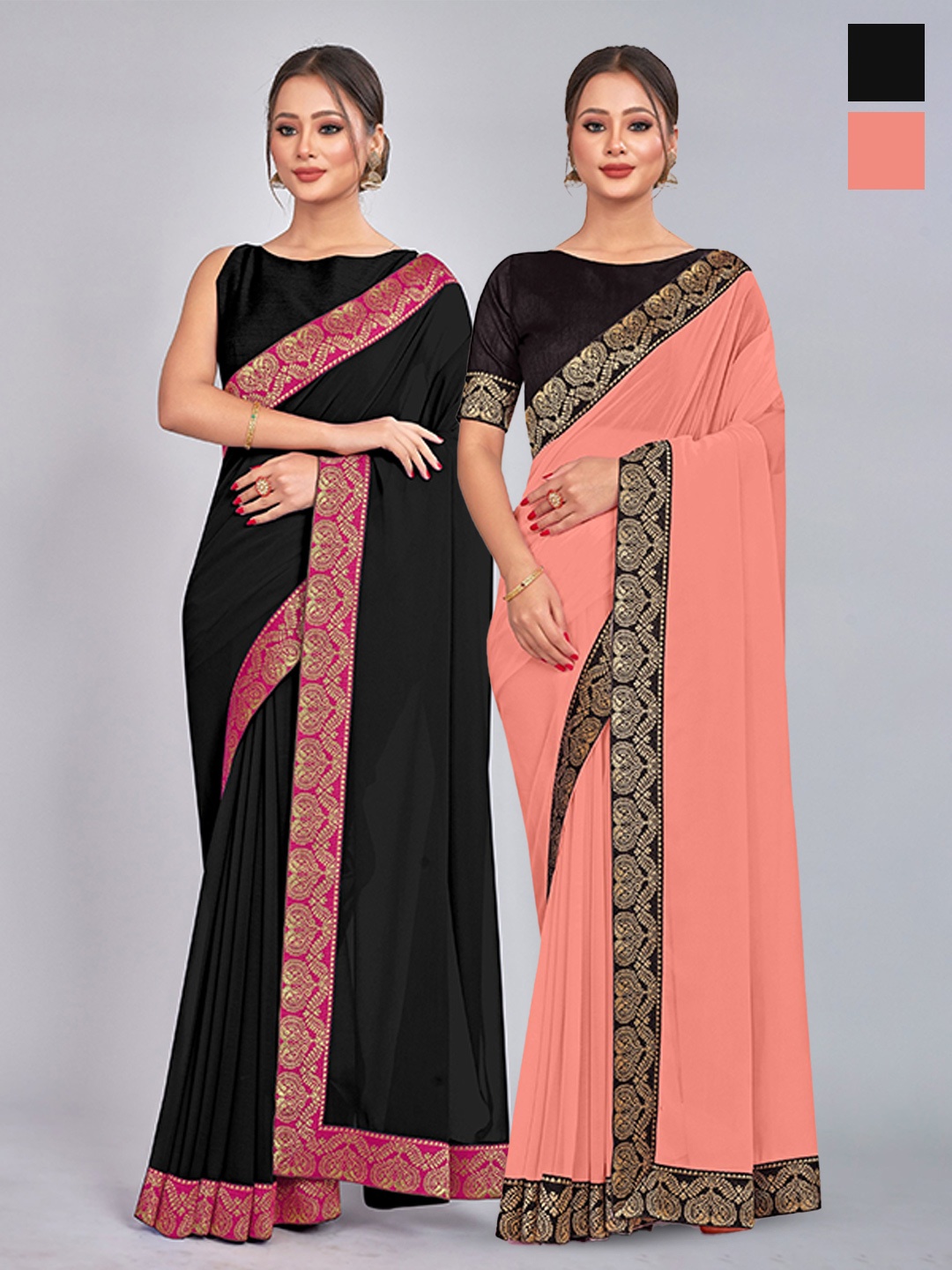 

CastilloFab Selection Of 2 Pure Georgette Sarees, Black