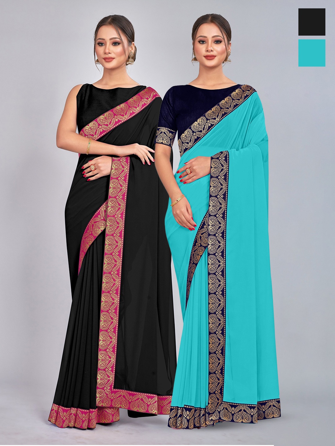 

CastilloFab Selection Of 2 Pure Georgette Sarees, Black