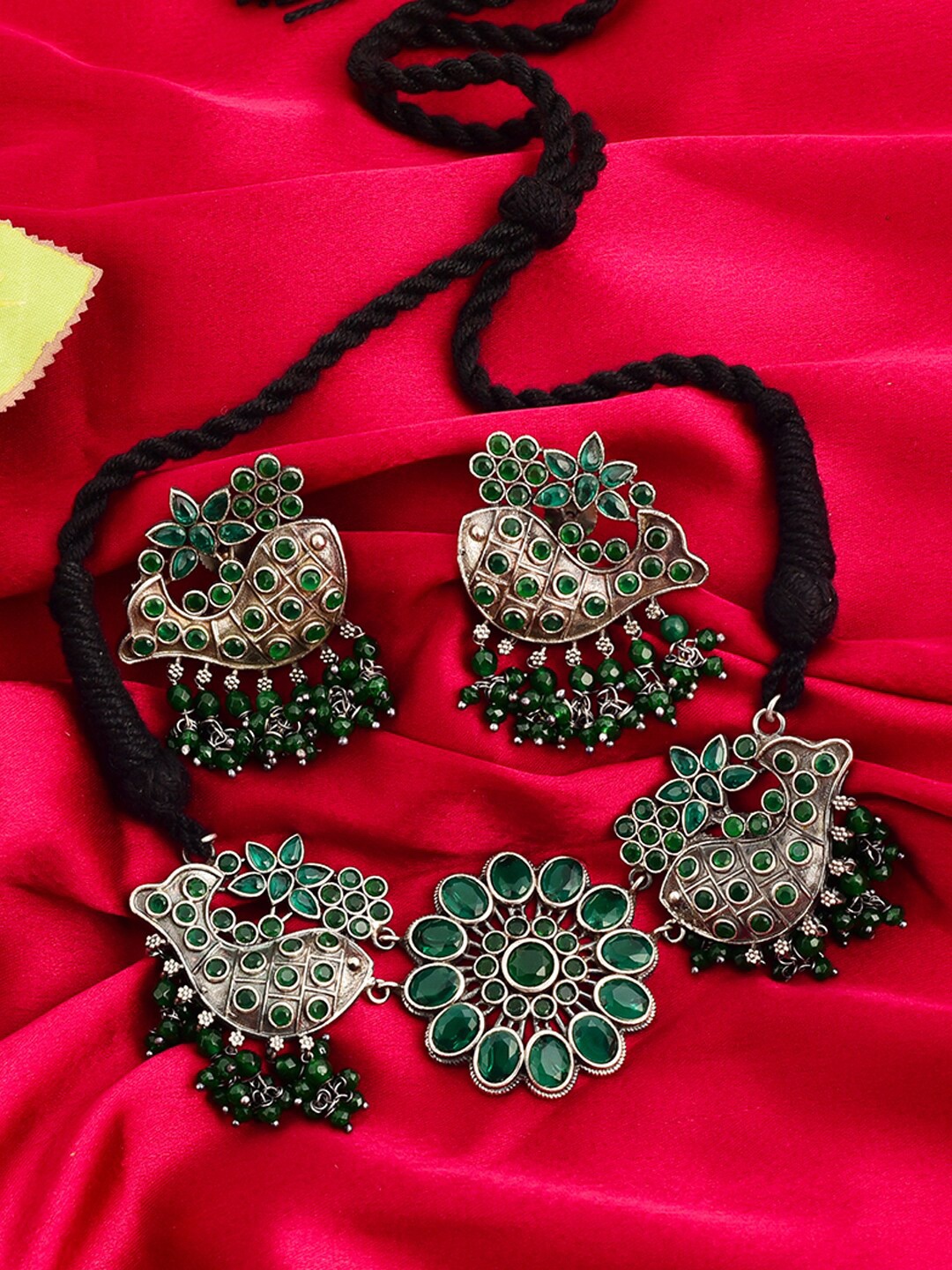 

VIRAASI Silver Plated Stones Studded Thread Jewellery Set
