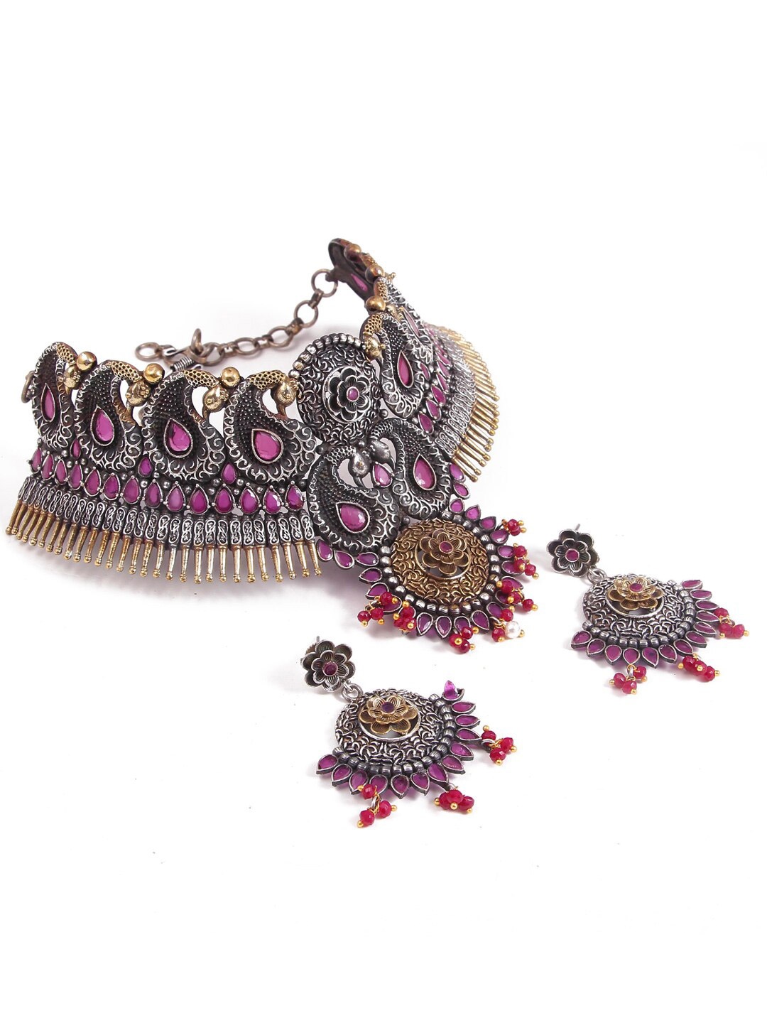 

VIRAASI Stone-Studded & Beaded Jewellery Set, Gold