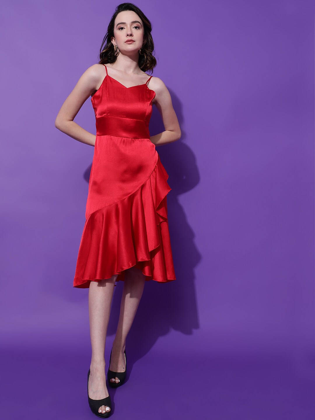 

Stylecast X Kotty Satin Fit & Flare Midi Dress, Red