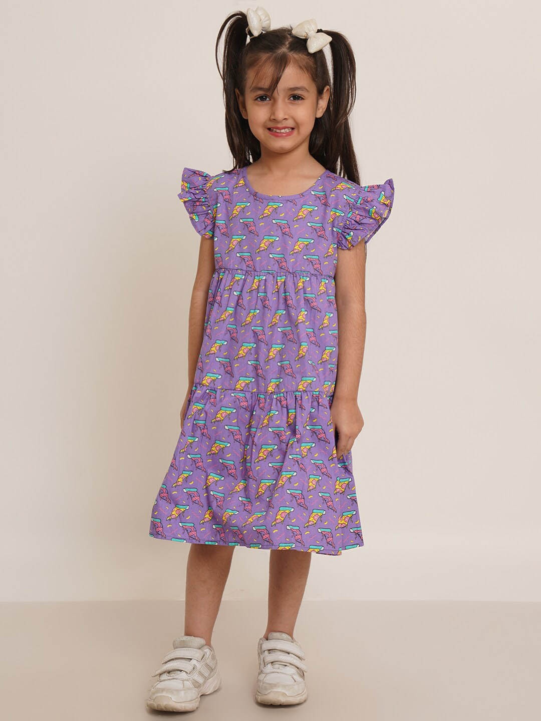 

Creative Kids Floral Printed Round Neck Flared A-Line Dress, Purple