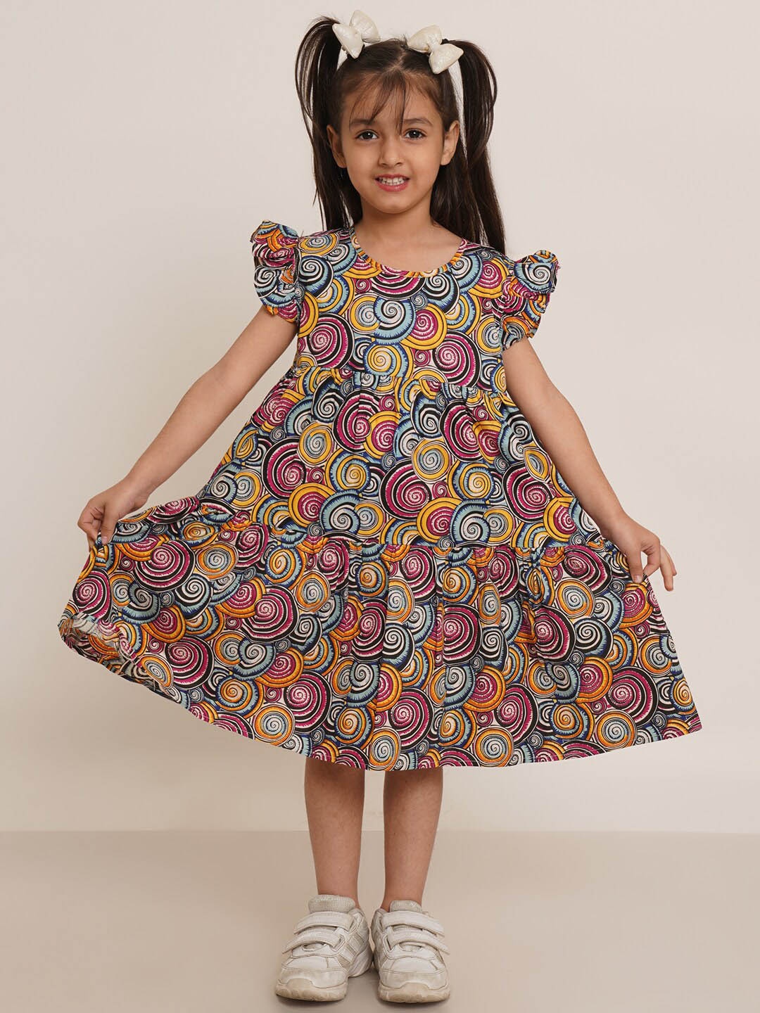 

Creative Kids Ethnic Motifs Printed Round Neck Flared A-Line Dress, Purple