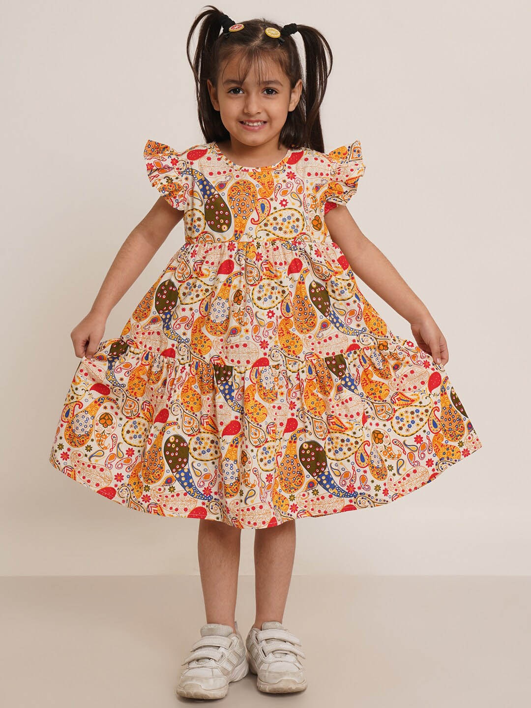 

Creative Kids Floral Printed Tie-Up Neck Knee Length A-Line Dress, Multi