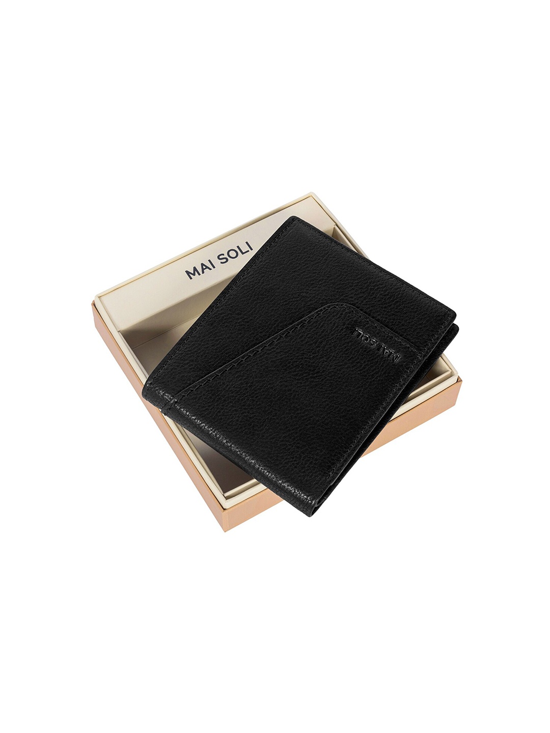 

MAI SOLI Men Textured Leather Two Fold Wallet, Black