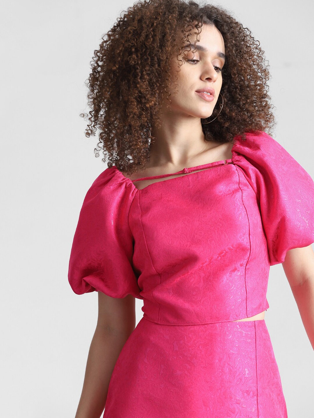 

ONLY Self Design Puff Sleeve Top, Pink