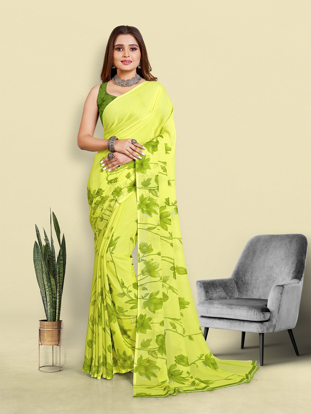 

bansari textiles Floral Woven Design Pure Georgette Saree, Gold