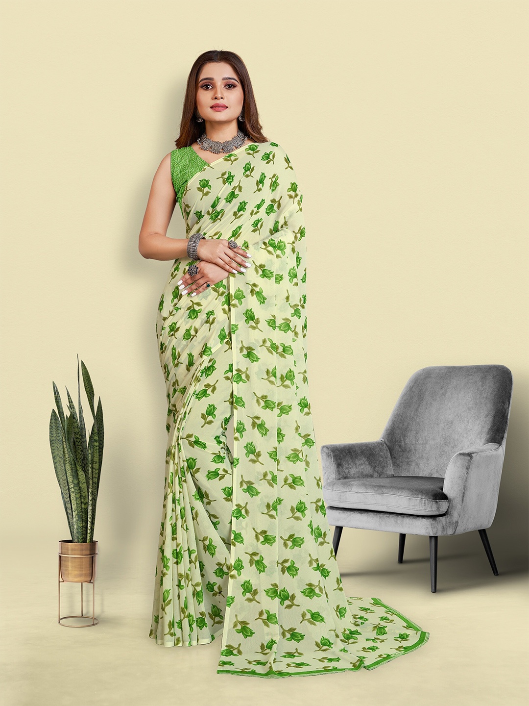 

bansari textiles Floral Woven Design Embroidered Pure Cotton For Any Occasion Saree, Lime green