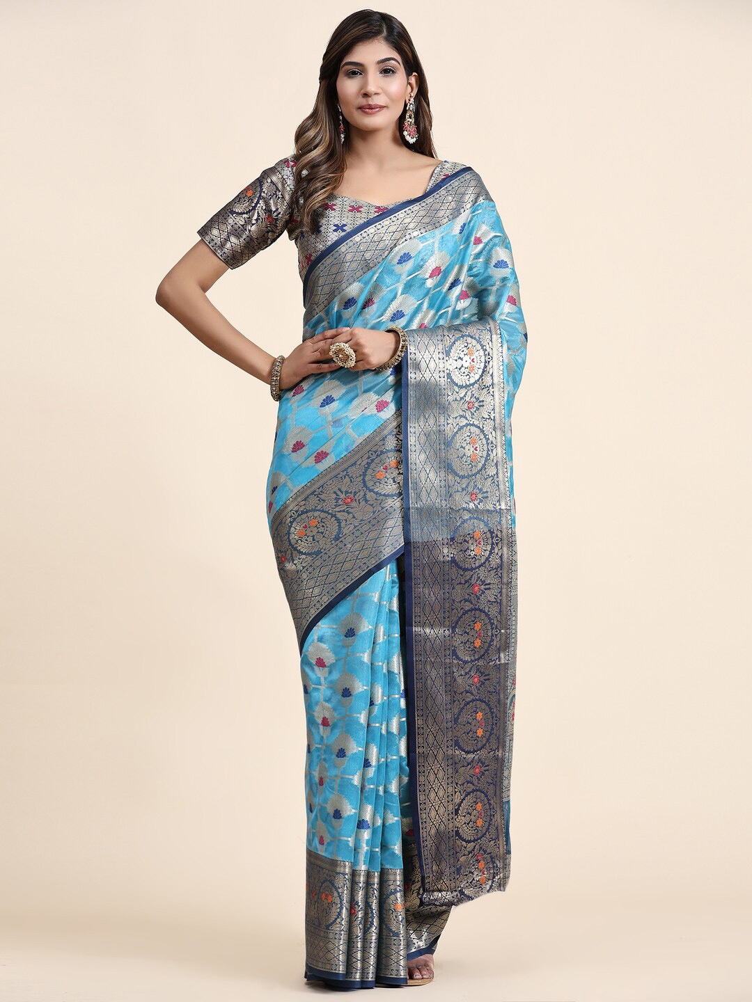 

KAPADIYA FAB Woven Design Zari Organza Banarasi Saree, Blue