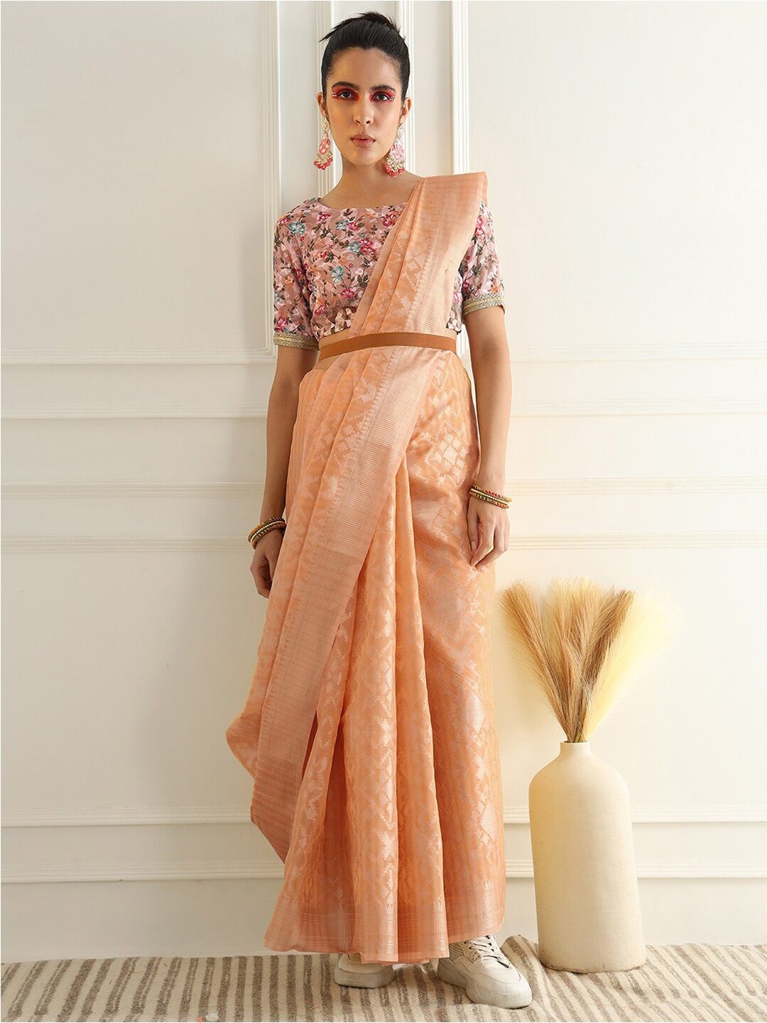 

Chhabra 555 Ethnic Motifs Woven Design Zari Chanderi Saree, Orange