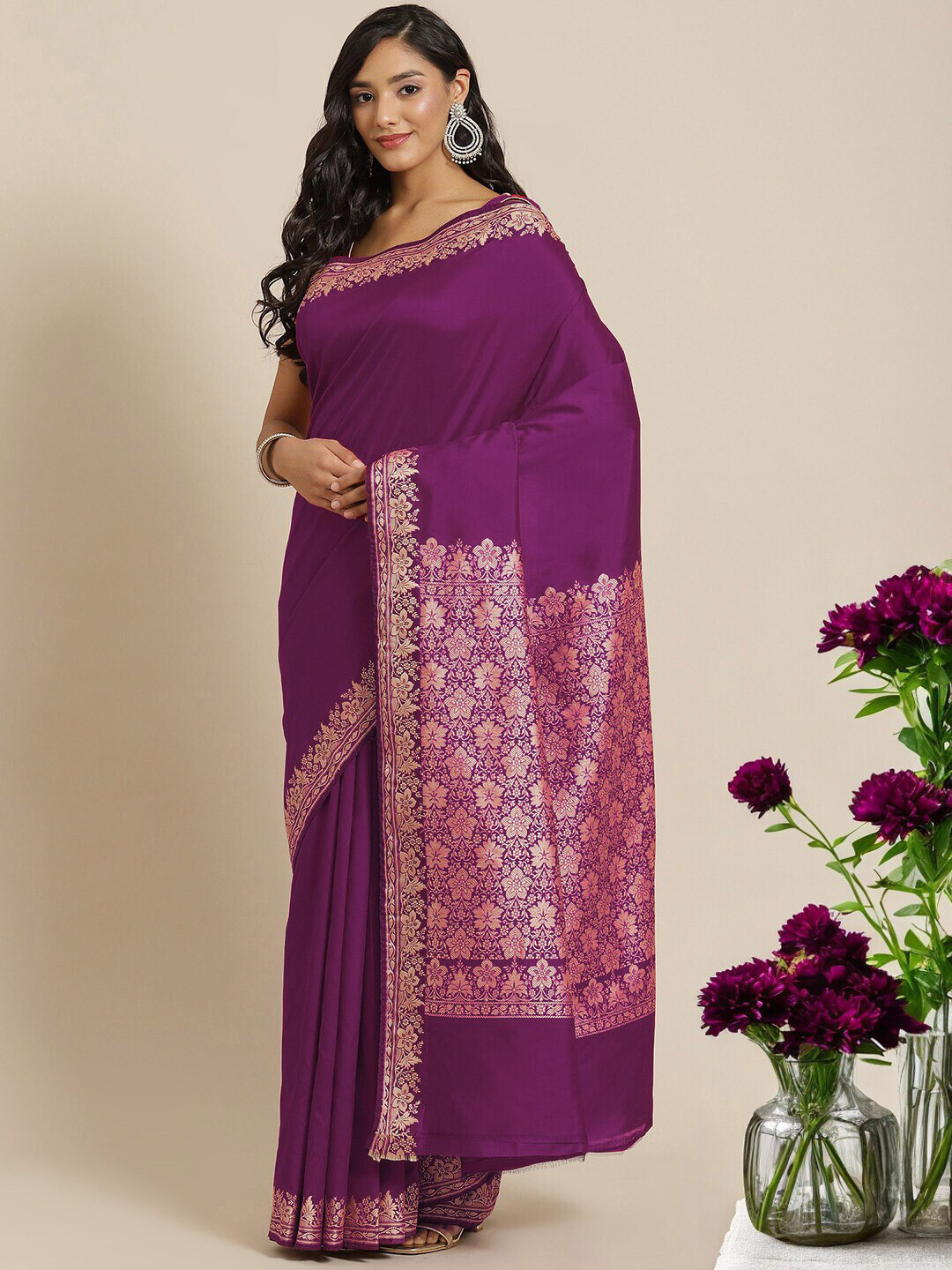 

Chhabra 555 Floral Woven Design Zari Banarasi Saree, Purple
