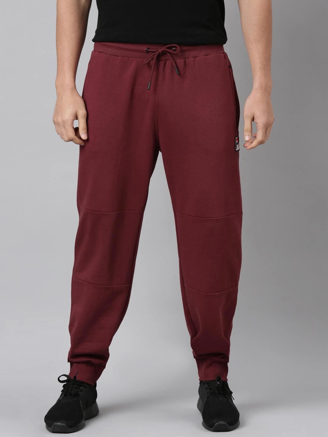 

FILA Men Mid-Rise Cotton Joggers, Maroon