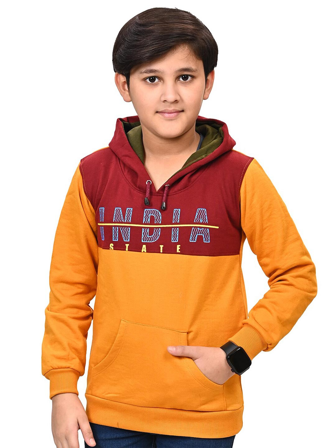 

BAESD Boys Printed Hooded Cotton Pullover, Yellow