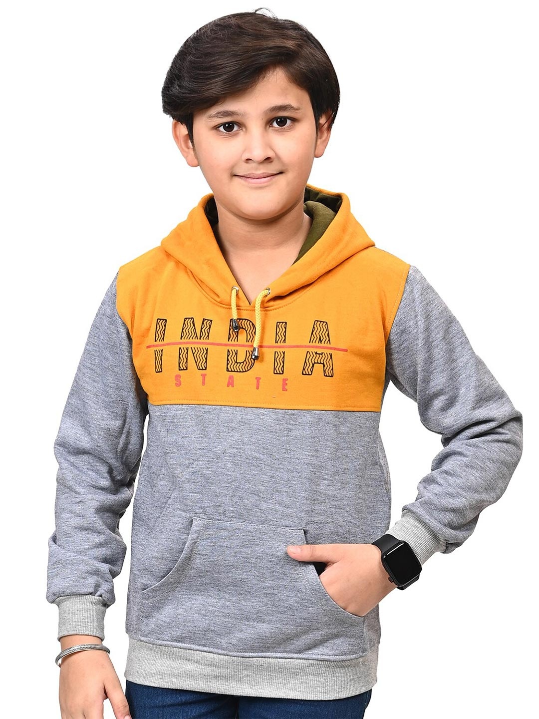 

BAESD Boys Printed Hooded Cotton Pullover, Grey