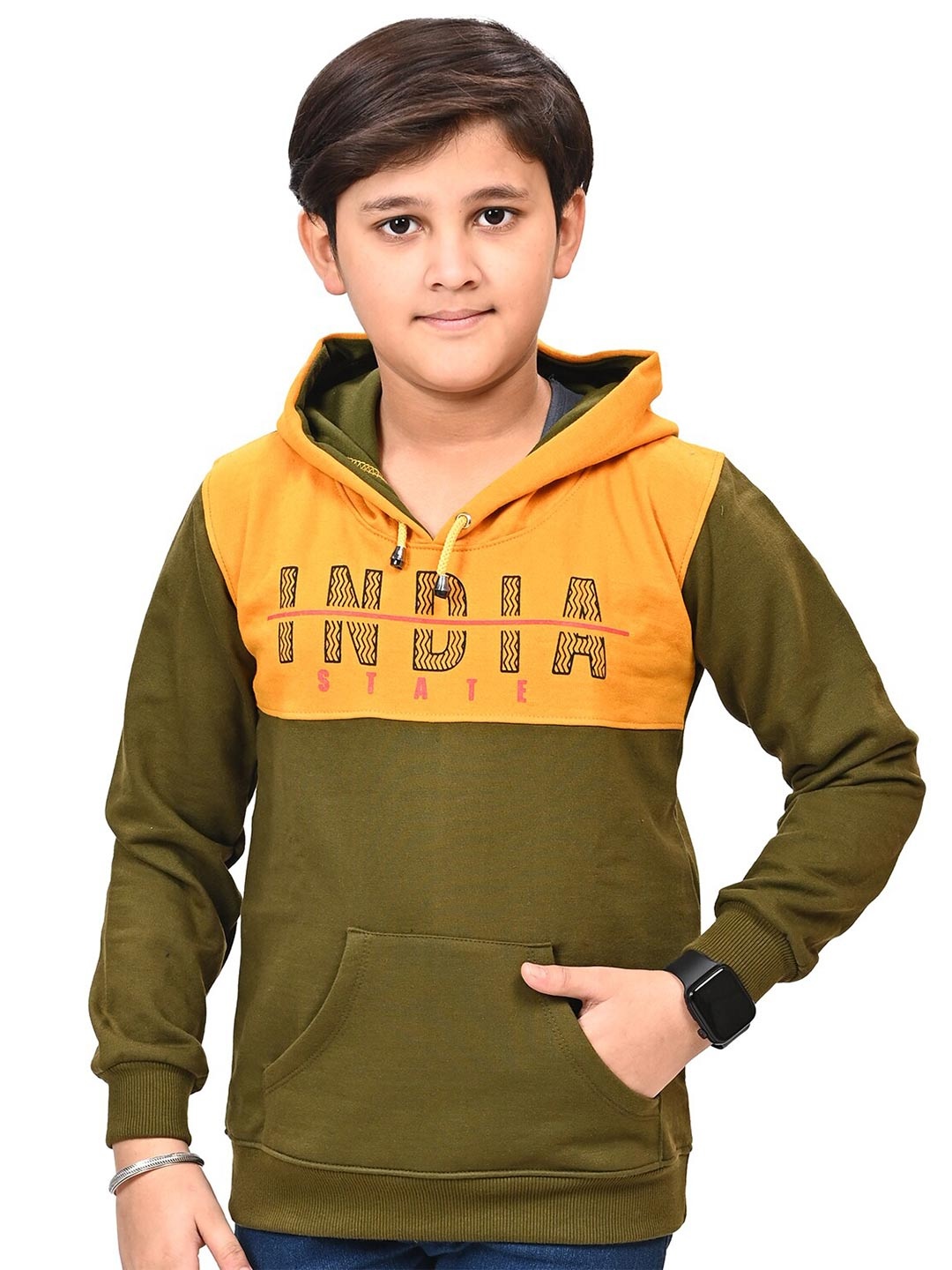

BAESD Boys Printed Hooded Cotton Pullover, Olive