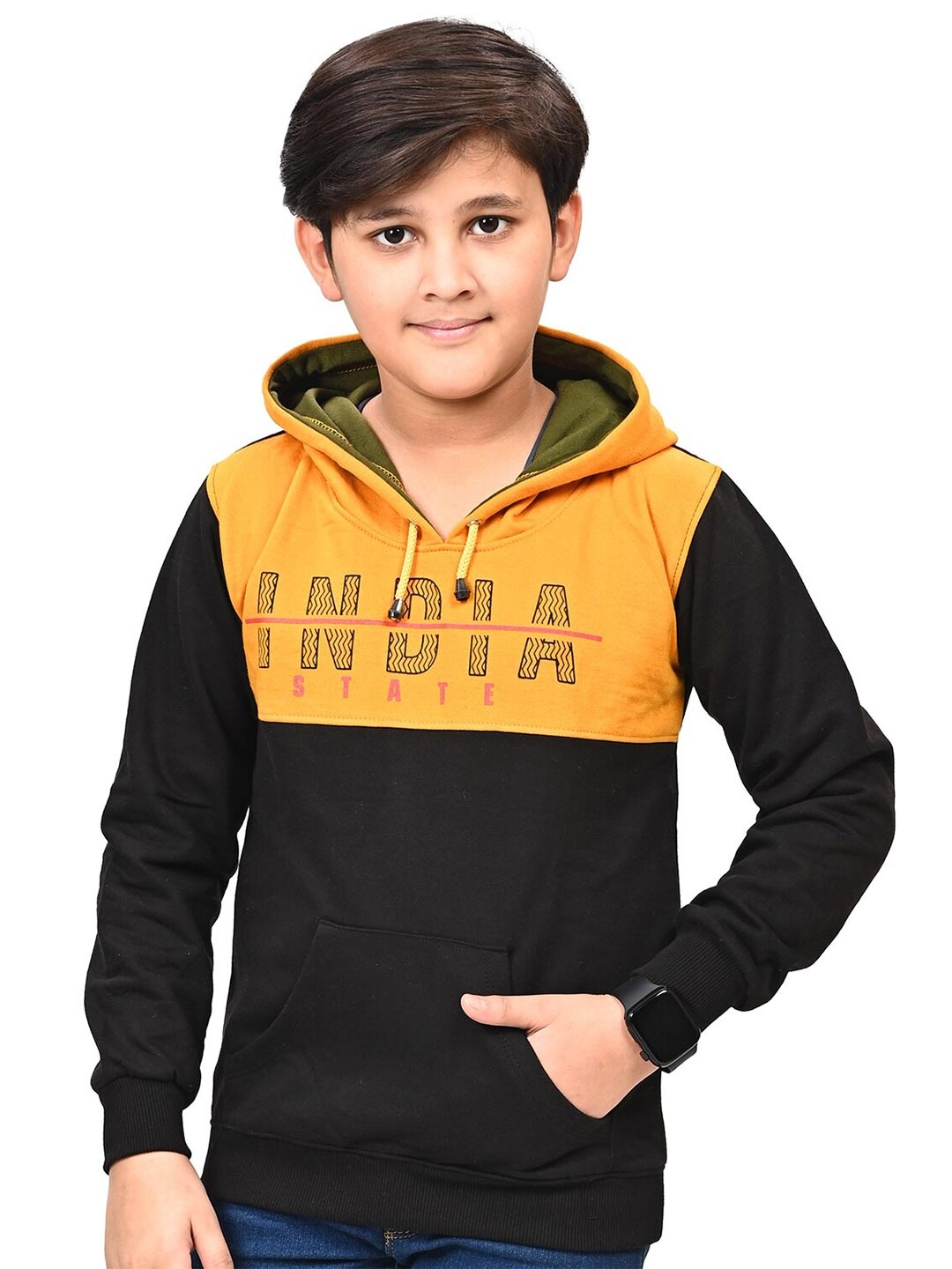 

BAESD Boys Printed Hooded Cotton Pullover, Black