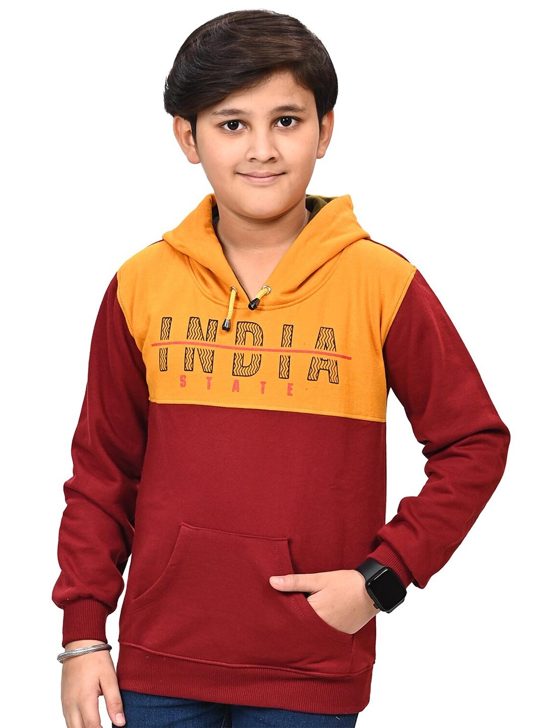 

BAESD Boys Printed Hooded Cotton Pullover, Maroon