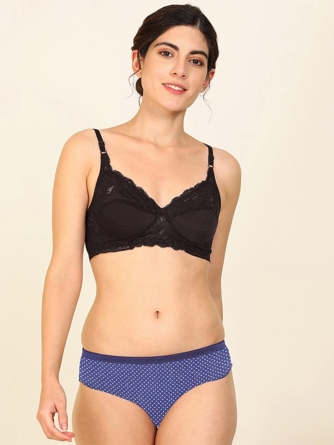 

Aamarsh Self-Design Cotton Bra With Briefs, Navy blue