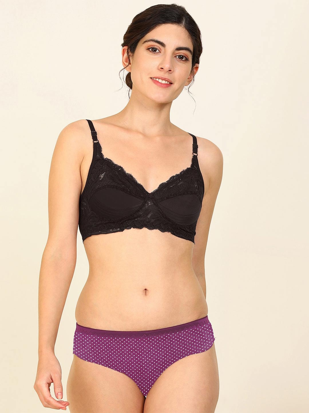 

Aamarsh Self-Design Cotton Bra With Briefs, Purple