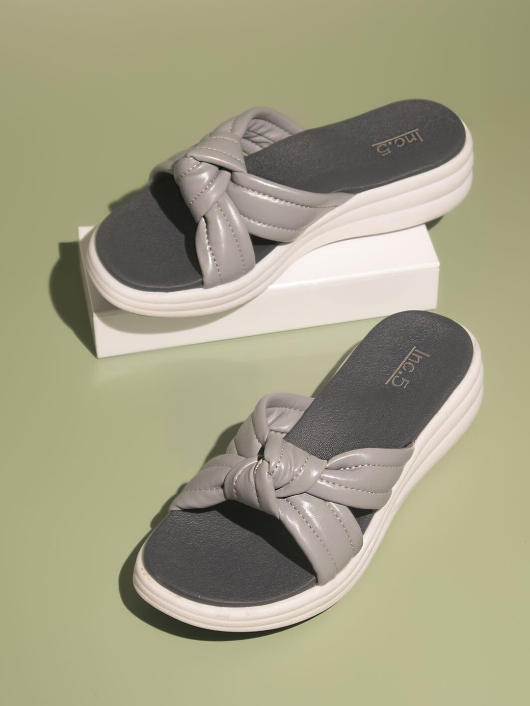 

Inc 5 Knotted Strap Open Toe Comfort Heels, Grey