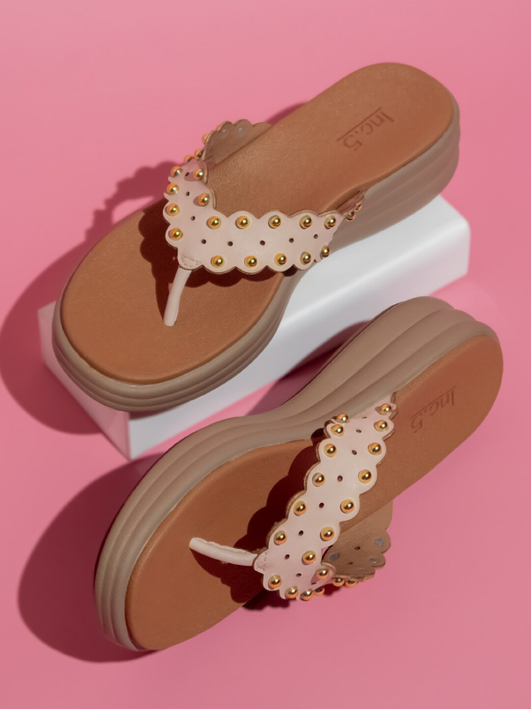 

Inc 5 Embellished Open Toe Comfort Heels, Beige
