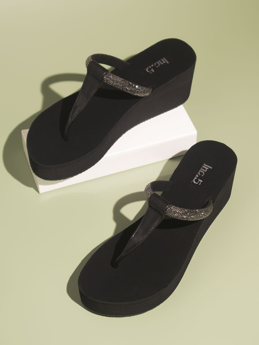 

Inc 5 Embellished Open Toe Wedge Heels, Black