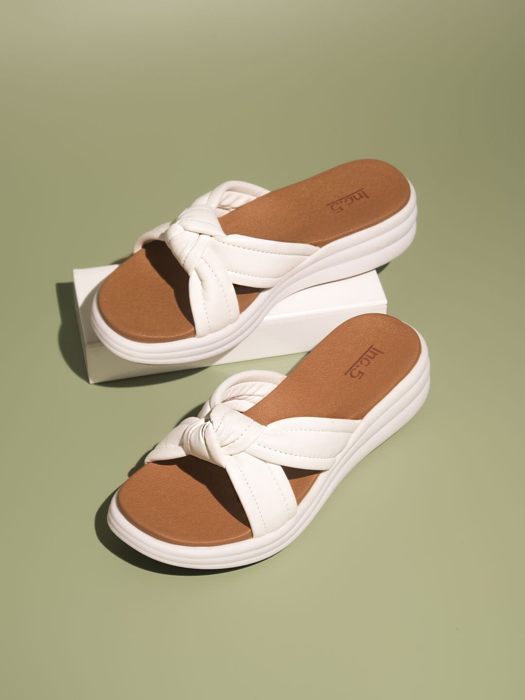 

Inc 5 Knotted Strap Open Toe Comfort Heels, White