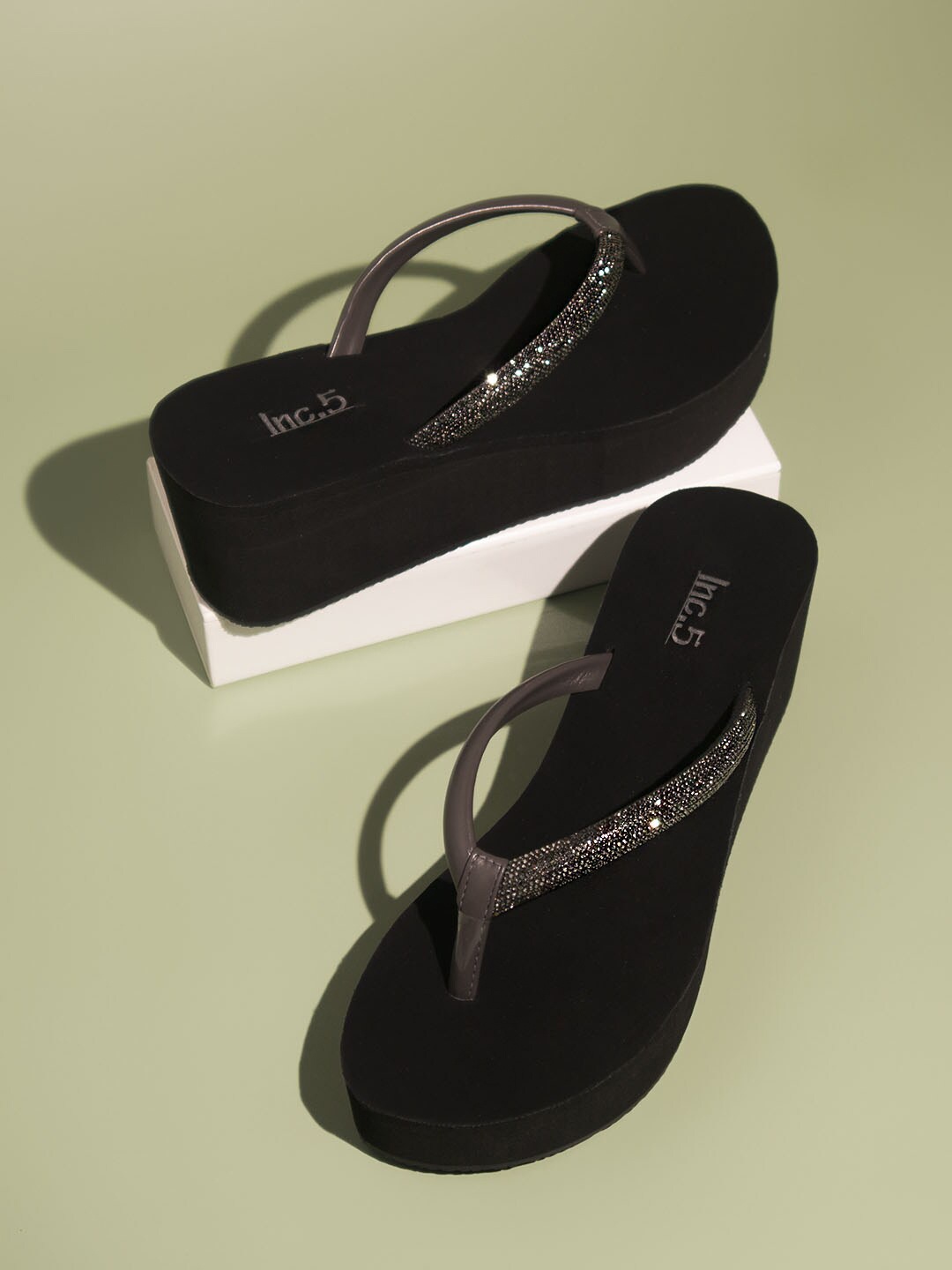 

Inc 5 Embellished Open Toe Wedge Heels, Grey