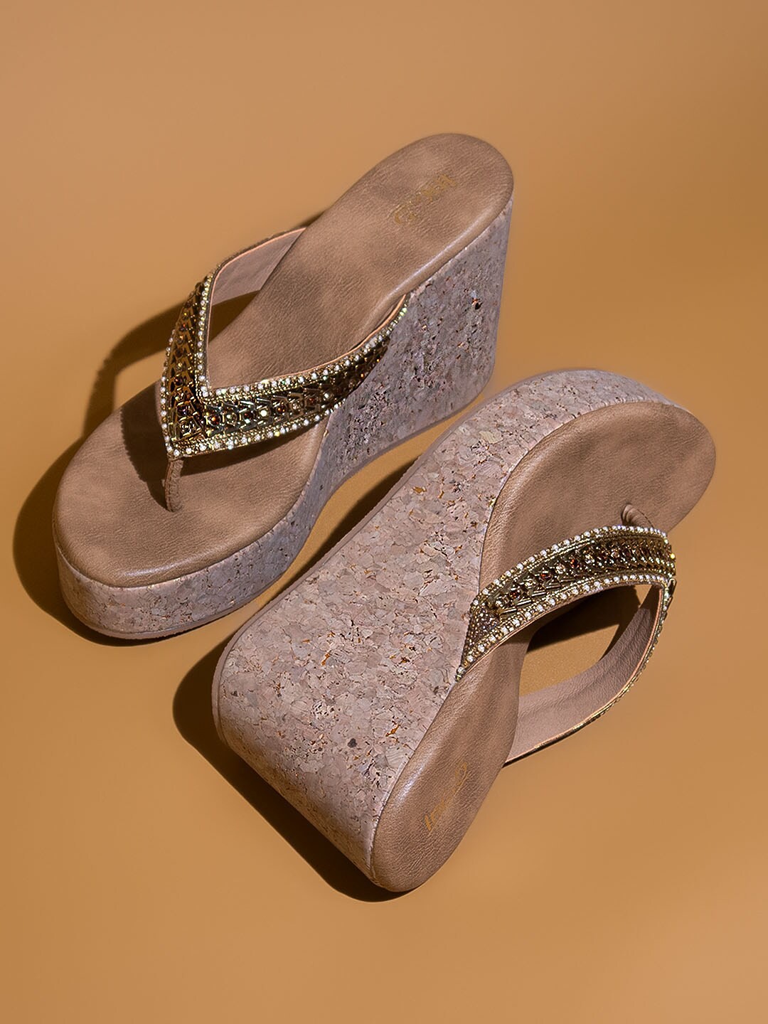 

Inc 5 Embellished Open Toe Wedge Heels, Gold