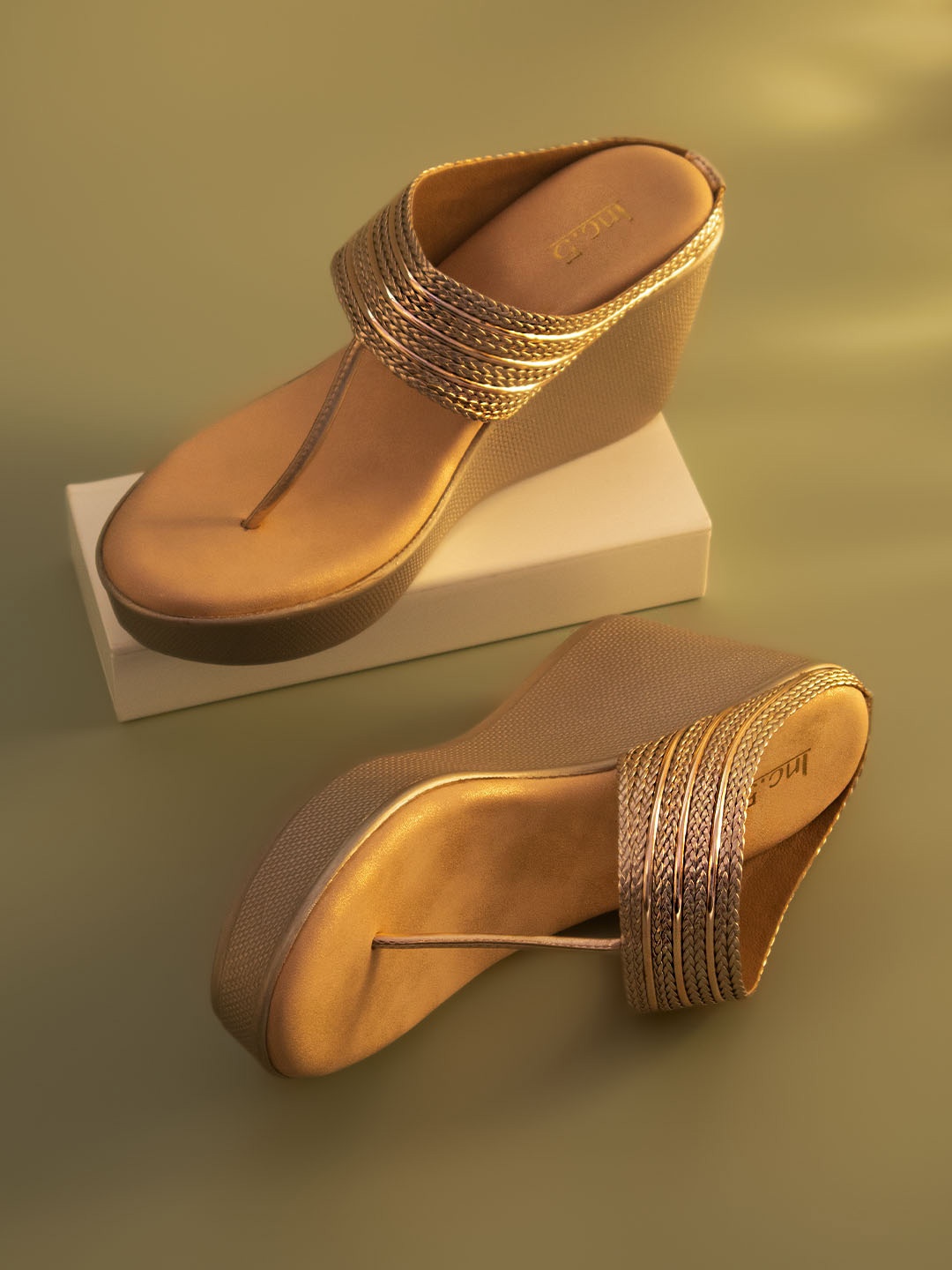 

Inc 5 Embellished Open Toe Wedge Heels, Gold