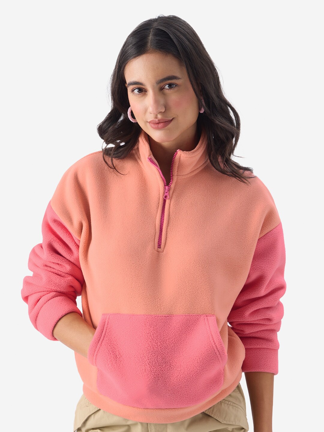 

The Souled Store Peach-Coloured Mock Collar Pullover