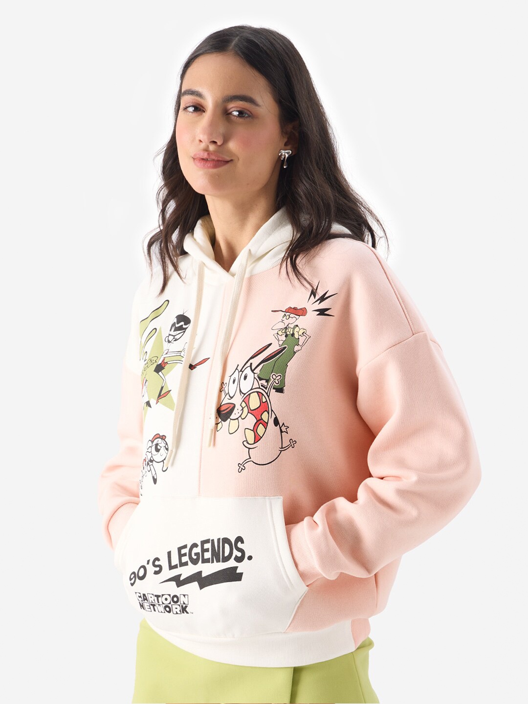 

The Souled Store Peach-Coloured Legends Printed Hooded Pullover