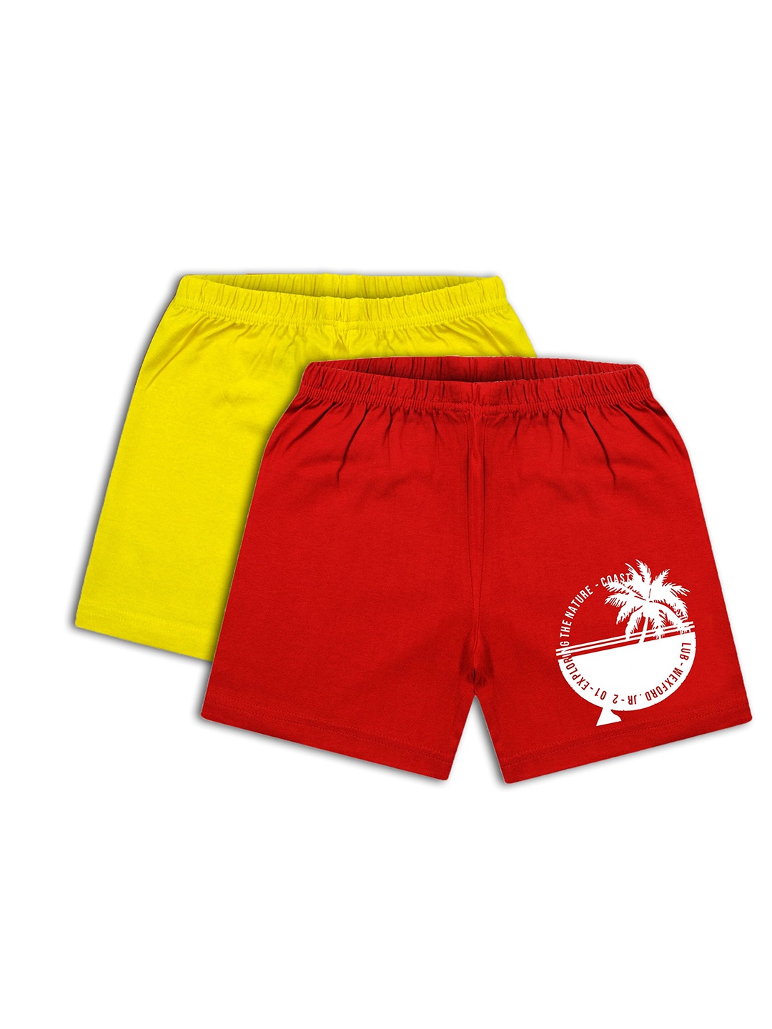 

CoolTees4U Pack Of 2 Boys Graphic Printed Cotton Shorts, Yellow