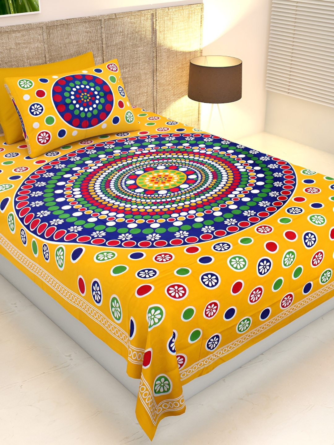 

UBANIA COLLECTION Yellow Printed 144 TC Single Bedsheet with 2 Pillow Covers