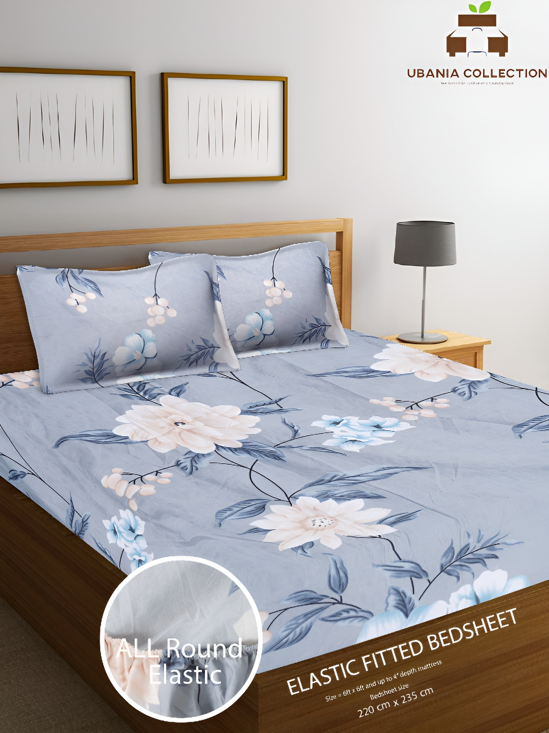 

UBANIA COLLECTION Blue Printed Cotton 144 TC Double Queen Bedsheet With 2 Pillow Covers