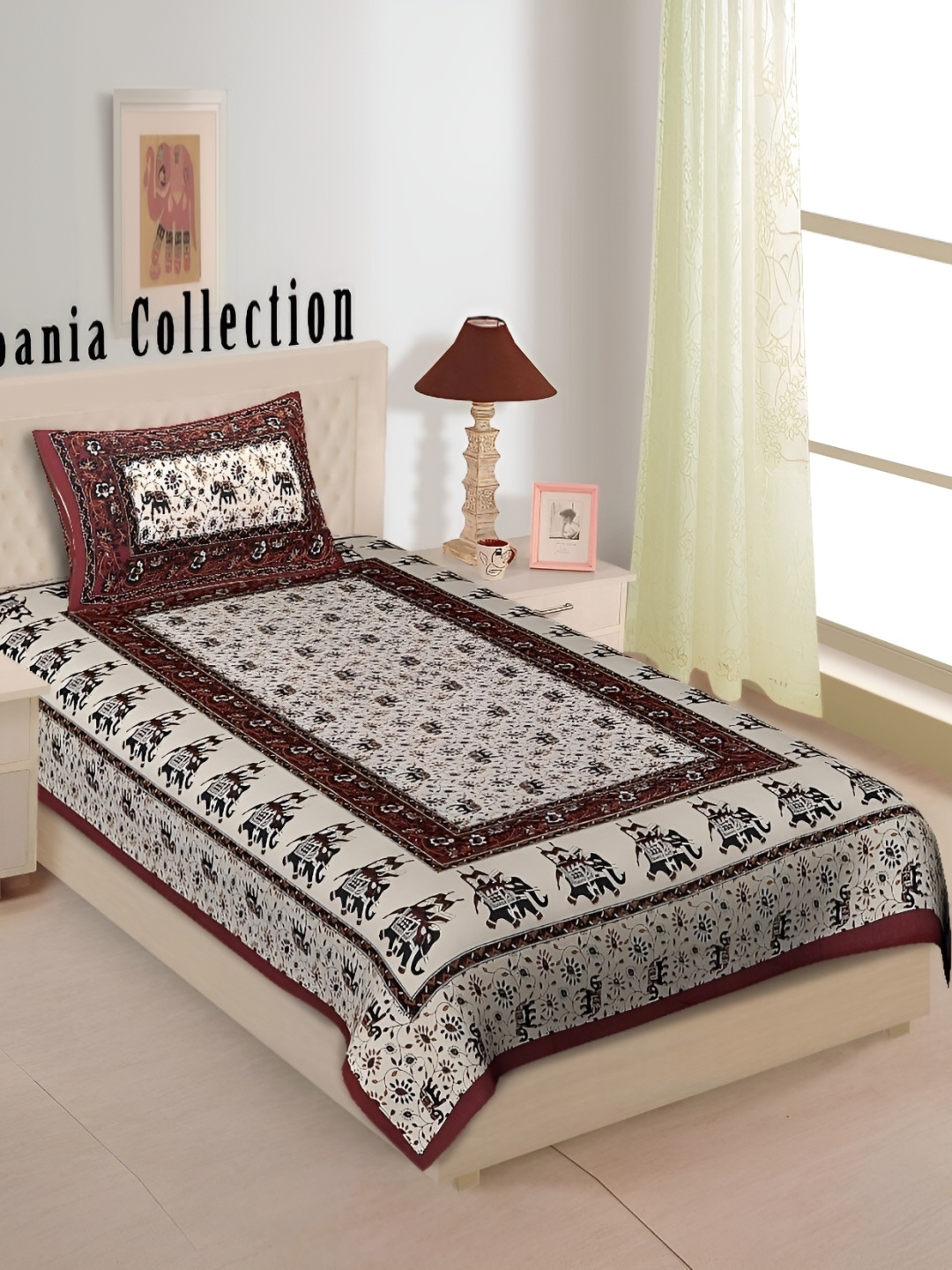 

UBANIA COLLECTION Beige Floral Cotton 144 TC Single Bedsheet with 1 Pillow Cover
