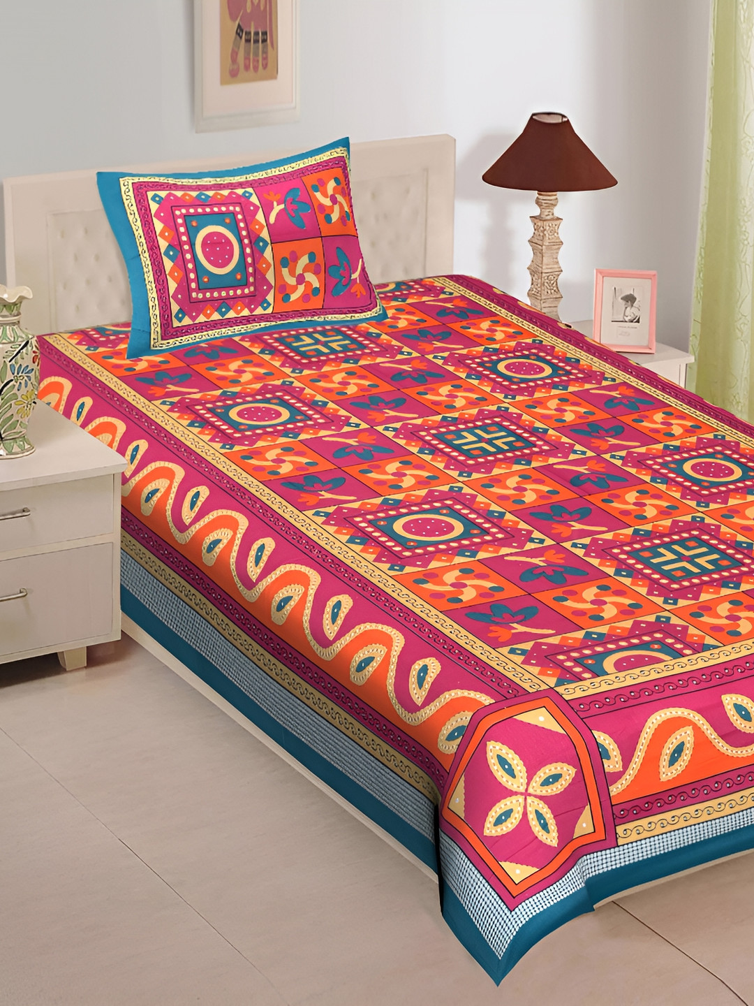 

UBANIA COLLECTION Green & Red Cotton 140 TC Single Bedsheet With 2 Pillow Covers